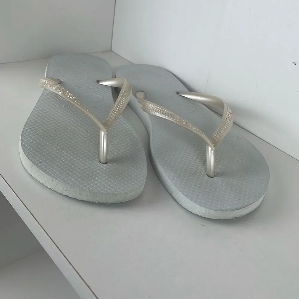 Havaianas Slim Flip Flop Sandals Pearl White 7/8 - Picture 5 of 7